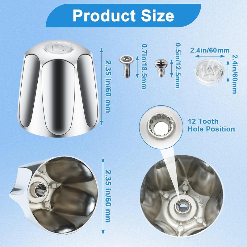 Coolfell Metal 3 Piece Shower Knob Replacement, Compatible with Price Pfister Shower Verve and tub/Shower Faucet Handle, Shower Knob for 12 tooth 9.5mm valve stem, Height 2.35 in Width 2.35 in (Chrome) - Image 4